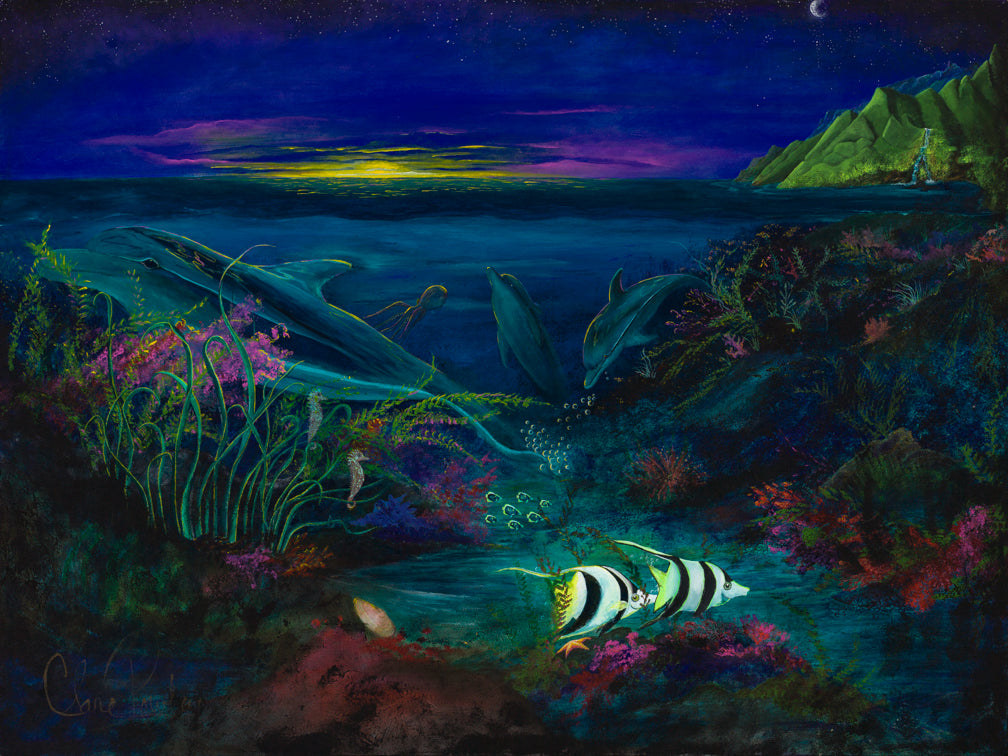 Dolphin Nightscape Acrylic Painting