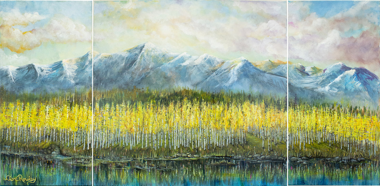 24"x48" Overall Triptych Acrylic Painting Original La Platas Aspen Fall - Acrylic Panting by Clare Rowley
