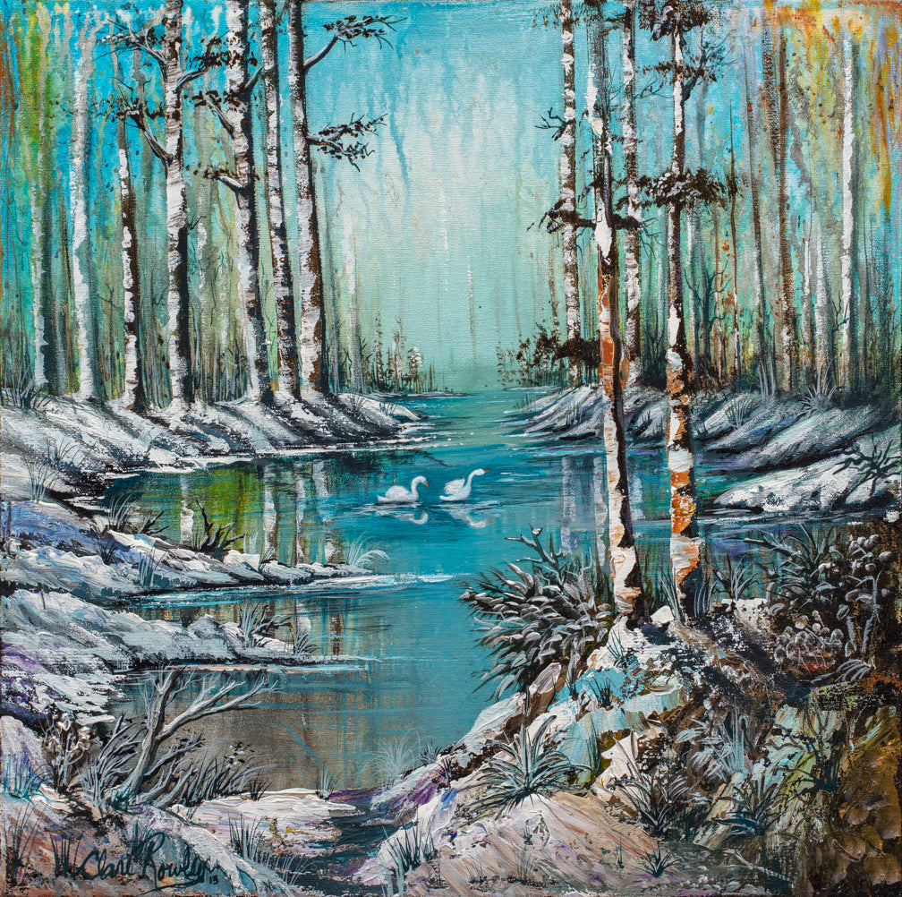 Swans in Snow Oil Painting