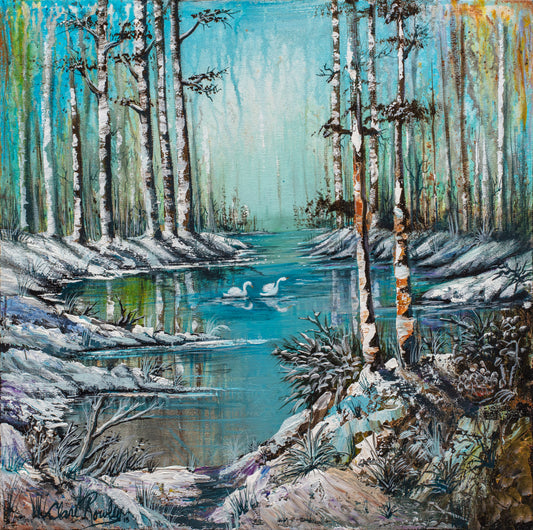 Swans in Snow Oil Painting